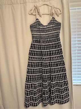 Greylin Black and White Tie-Shoulder Midi Dress